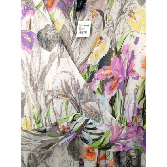 Lane Bryant Midi Dress Sleeveless Multicolor Side Zip Lined Surplice Top NWT- 28 - Picture 2 of 9